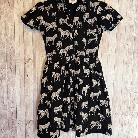 Porridge Anthropologie Zebra Print Black Shirtdress - Picture 2 of 8